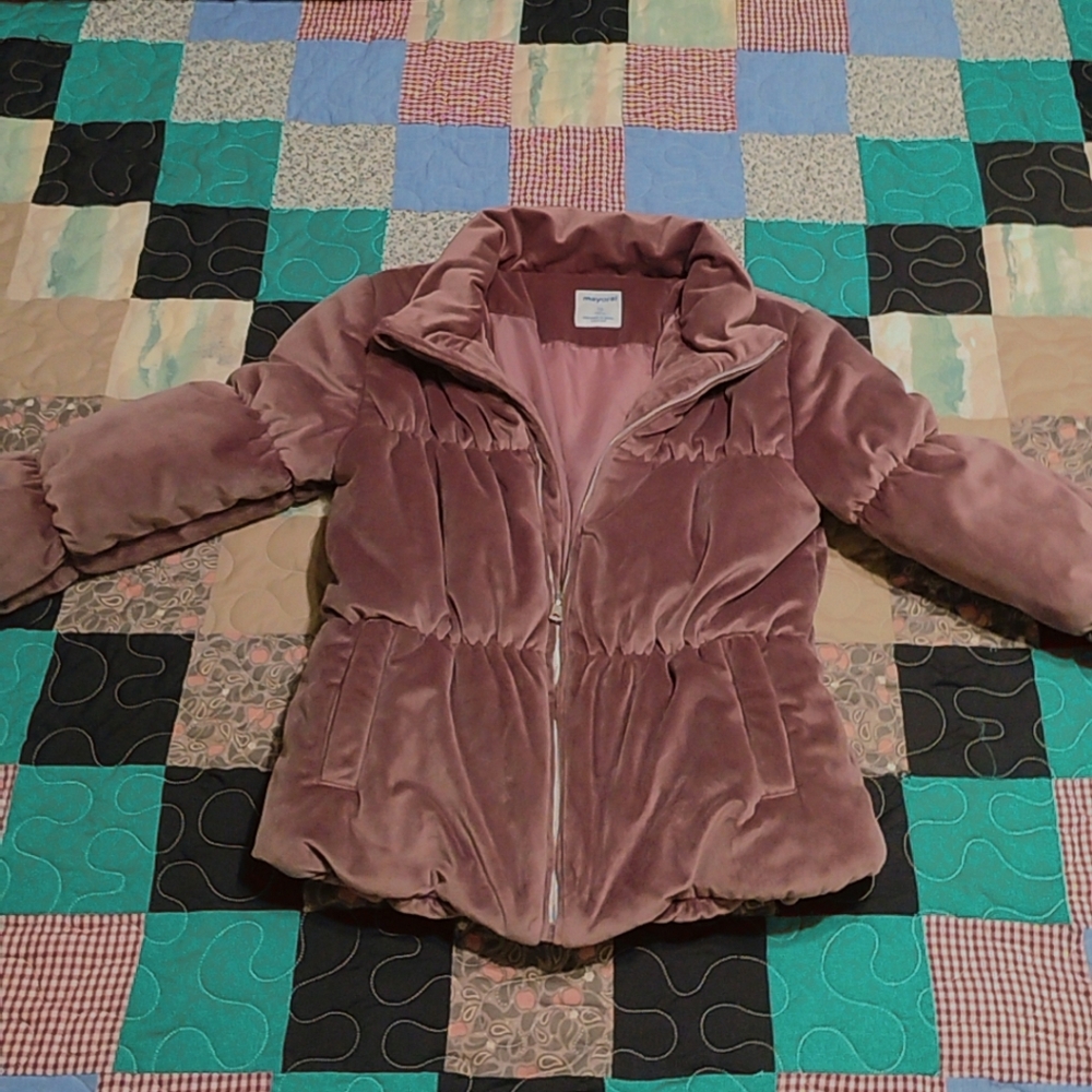 Mayoral Velvety Dusty-Pink Puffer Coat